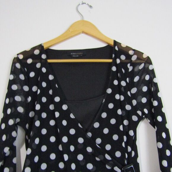 BCBGMaxAzria Top Large Black Polka Dots Sheer Y2K Vintage Whimsygoth Grunge - Picture 2 of 13